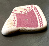 Large Sea Pottery Button, Old Dark Pink/Cream, Ocean-Tumbled 1-3/4"  #BCH-16