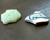 Two Beach Pottery Buttons, Atlantic Ocean Tumbled Ceramic or Glass 1" #BCH-32