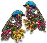 TWO Beaded Sparrow Sew-On Patches Handmade in India, 4"