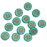 Green / Gold Lotus Flower BEAD, Rustic Opaque Czech Glass, 14mm / 9/16", Pack of 14 beads  #AB604