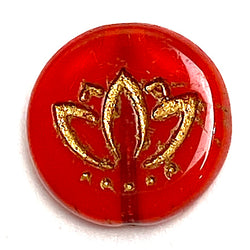 Red Lotus Flower BEAD, Rustic Shiny Czech Glass, 14mm / 9/16", Pack of 12 beads  #AB606