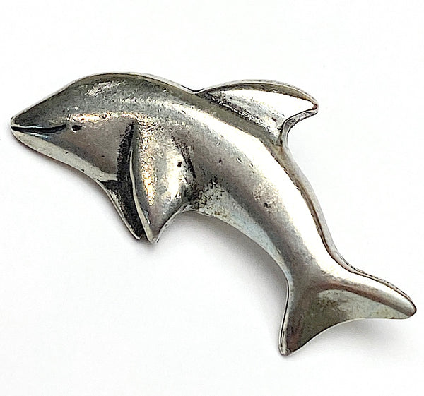 SALE, Dolphin Pewter 1-1/8" Button, Danforth USA, 28mm Shank Back  # FJ-109