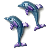 Two Blue /Violet Dolphin Buttons from Susan Clarke Designs, Metal with Shank Back, 1.25""  # SC-184