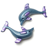 Two Blue /Violet Dolphin Buttons from Susan Clarke Designs, Metal with Shank Back, 1.25""  # SC-184