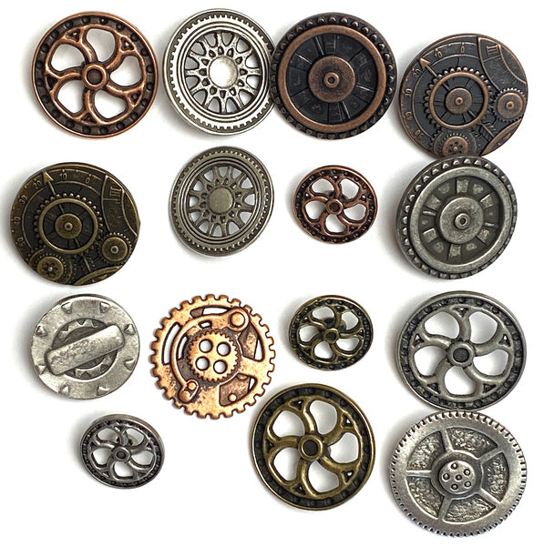 Steampunk Button Treasure Hunt Opportunity!!  689 Metal Buttons, 15 Different Styles.