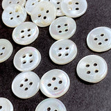 White 4-Hole 1/2" Pearl Buttons, Vintage Shell 13mm, Pack of 12  #KB-801