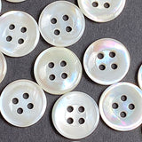 White 4-Hole 1/2" Pearl Buttons, Vintage Shell 13mm, Pack of 12  #KB-801