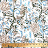 Taupe Lilies Cotton Hand Printed Block Print From India, By the Yard #4721