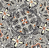 14" x 24" REMNANT Gray/Cream/Black/Rust Wool Print from Japan #955