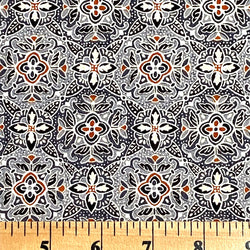 14" x 24" REMNANT Gray/Cream/Black/Rust Wool Print from Japan #955