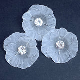 Frosted Acrylic Large Flower, Vintage Rhinestone-Center Buttons 1-5/8" #KB-804