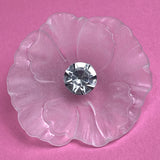 Frosted Acrylic Large Flower, Vintage Rhinestone-Center Buttons 1-5/8" #KB-804