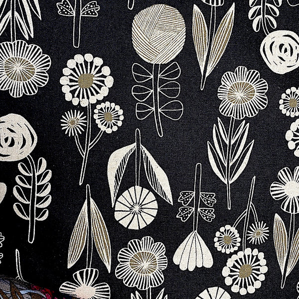 1/4 Yard Remnant, Bloom by Bookhou Japan, Black/Flax Cotton/Linen Lightweight Canvas 42" Wide  #1400-2D