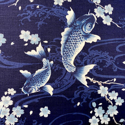 Indigo Koi Cotton Dobby Cloth Todoroki Japan, 42" Wide By the Yard #49110