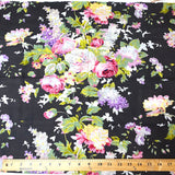 Black Roses Floral Cotton Print from India, 1 Yard Piece #LB-26