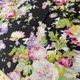 Black Roses Floral Cotton Print from India, 1 Yard Piece #LB-26