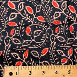 Red Black Silky Lightweight Cotton Print from India, 1 Yard Piece #LB-30