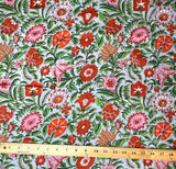 Gray and Reds Floral Cotton Print from India, 1 Yard Piece #LB-32