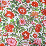 Gray and Reds Floral Cotton Print from India, 1 Yard Piece #LB-32