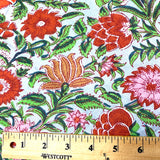 Gray and Reds Floral Cotton Print from India, 1 Yard Piece #LB-32