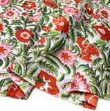 Gray and Reds Floral Cotton Print from India, 1 Yard Piece #LB-32