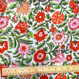 Gray and Reds Floral Cotton Print from India, 1 Yard Piece #LB-32