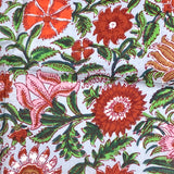 Gray and Reds Floral Cotton Print from India, 1 Yard Piece #LB-32