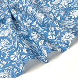 Blue and White Floral Cotton Print from India, 1 Yard Piece #LB-33