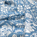 Blue and White Floral Cotton Print from India, 1 Yard Piece #LB-33