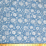 Blue and White Floral Cotton Print from India, 1 Yard Piece #LB-33