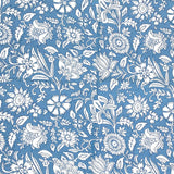 Blue and White Floral Cotton Print from India, 1 Yard Piece #LB-33