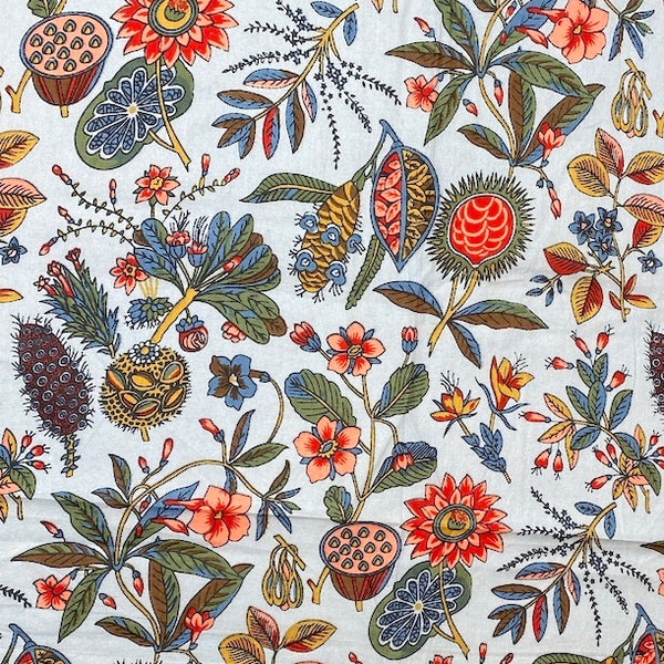 Gray/Multi Floral Cotton Print from India, 1 Yard Piece #LB-25