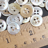 Buttery Whites MOP 4-Hole 1/2"-9/16" Vintage Shell Button, Pack of 100  #KB-807