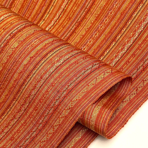 LAST 1/2 YARD Vintage Kimono Silk from Japan, Red-Orange Fancy Skinny Stripes By the Yard, #363