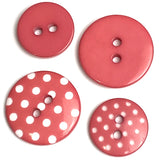 Dark Pink Solid or With White Dots Round Plastic Button, 9/16" or 11/16"