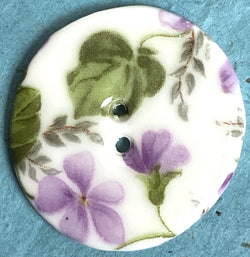 Violets Purple Floral Round Porcelain Button 1-1/8" 2-hole, Handmade