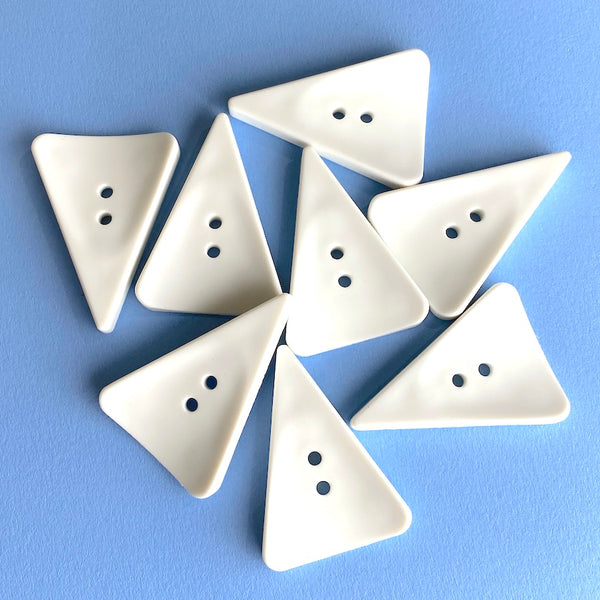 EIGHT White Triangle Buttons 2" x 1-3/8", Plastic, #8242