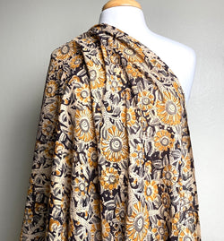 Krishna Golden Mustard Cotton Kalamkari Hand Block Print from India, By the Yard #TK-30