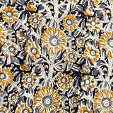 Krishna Golden Mustard Cotton Kalamkari Hand Block Print from India, By the Yard #TK-30