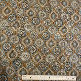 Brown/Blue/Tan Traditional Hand Block Print from India, Vegetable Dyes, Cotton, 45" Wide By the Yard #TK-32