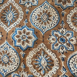 Brown/Blue/Tan Traditional Hand Block Print from India, Vegetable Dyes, Cotton, 45" Wide By the Yard #TK-32