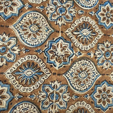 Brown/Blue/Tan Traditional Hand Block Print from India, Vegetable Dyes, Cotton, PIECE 45" x 2.75 Yards  #TK-32