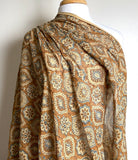 Brown/Blue/Tan Traditional Hand Block Print from India, Vegetable Dyes, Cotton, PIECE 45" x 2.75 Yards  #TK-32