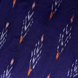 Indigo, White and Orange Ikat, Cotton Handloom from India, By the Yard  #TK-43