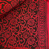 Red + Black Floral Swirls Hand Block Print Cotton from India, 45" Wide By the Yard #TK-37