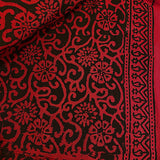 Red / Black Floral Swirls Hand Block Print Cotton from India, 45" Wide By the Yard #TK-37