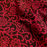 Red + Black Floral Swirls Hand Block Print Cotton from India, 45" Wide By the Yard #TK-37