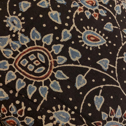 2.5 yard PIECE, Black/Tan/Blue-Gray/Red Hand Block Print Cotton Mulmul from India, 44" Wide  #TK-38