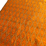 Glistening Orange Tangerine/Blue/Brown Diamonds, Silk Ikat Handloom from India, 44" Wide By the Yard #TK-39