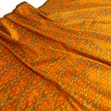 Glistening Orange Tangerine/Blue/Brown Diamonds, Silk Ikat Handloom from India, 44" Wide By the Yard #TK-39